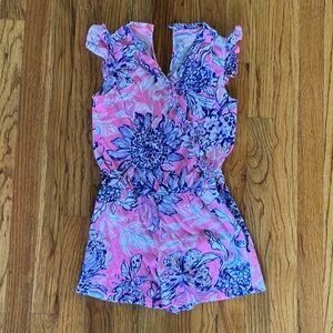 Girls pink Lilly Pulitzer romper with ruffle sleeves size 10-12